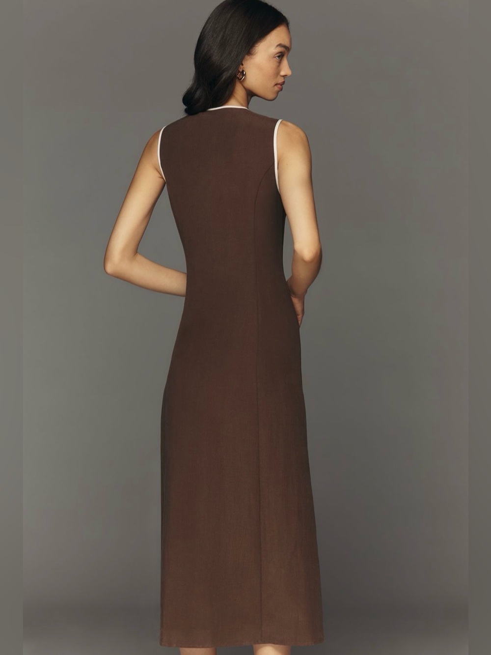 Mare Mare Anthropologie Brown One-Shoulder Wrap Dress with Cream Trim Small P - Picture 3 of 14